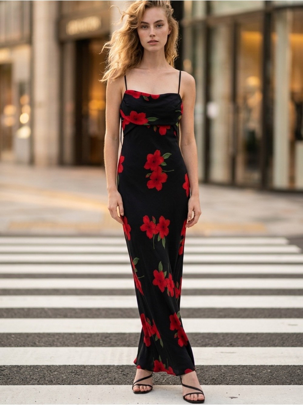Betsy & Adam vintage 90’s piece, Dress with Red Blooms
